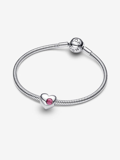 Charm Pandora Cuore con Pietra Rosa Scuro Ottobre da incidere 794161C10