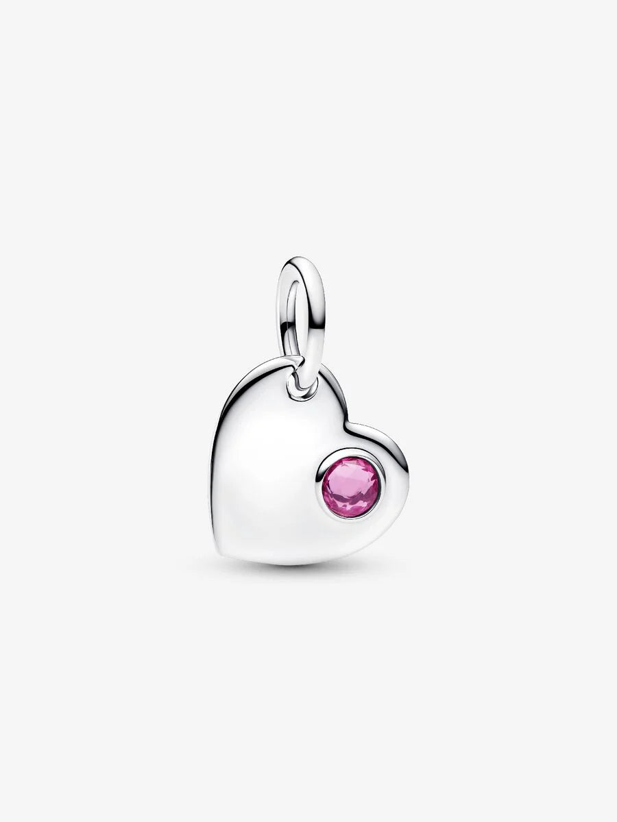 Charm Pandora Cuore con Pietra Rosa Scuro Ottobre Argento Sterling 925 794295C10