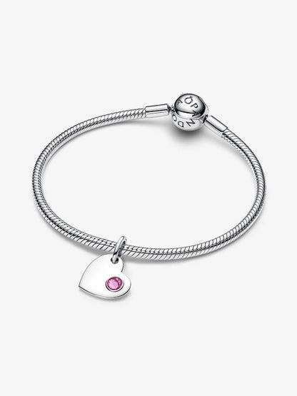 Charm Pandora Cuore con Pietra Rosa Scuro Ottobre Argento Sterling 925 794295C10