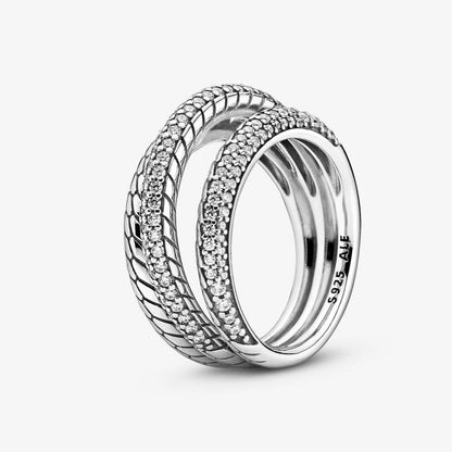 Pandora Triple Band Snake Chain Ring with Pavé 199083C01