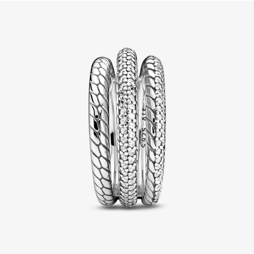 Pandora Triple Band Snake Chain Ring with Pavé 199083C01