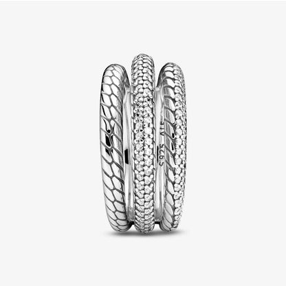 Pandora Triple Band Snake Chain Ring with Pavé 199083C01