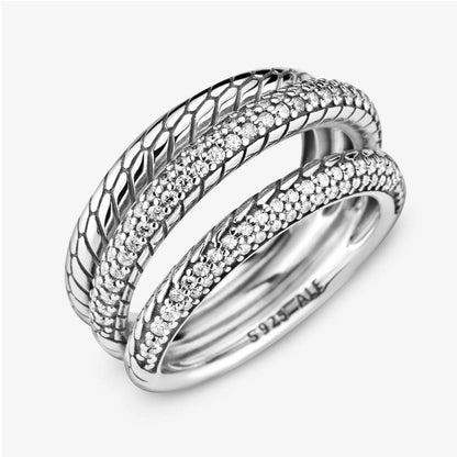 Pandora Triple Band Snake Chain Ring with Pavé 199083C01
