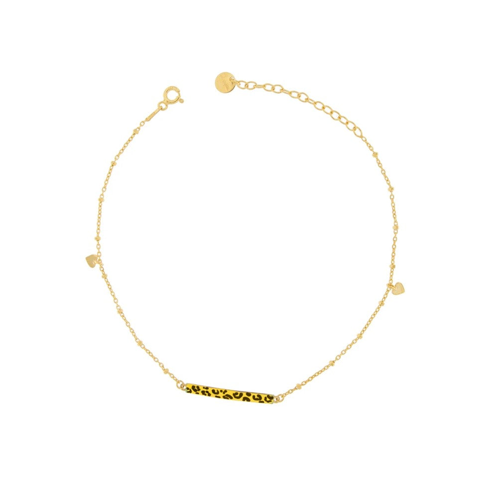 Rue Des Mille Anklet with Center Bar and Side Hearts – Spotted Enamel CAVJ-01G
