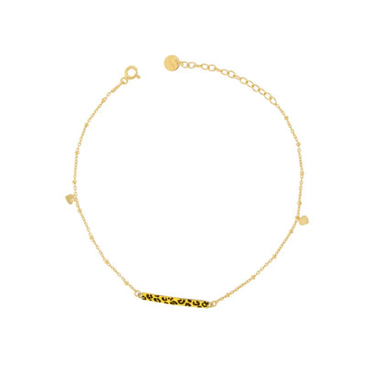 Rue Des Mille Anklet with Center Bar and Side Hearts – Spotted Enamel CAVJ-01G