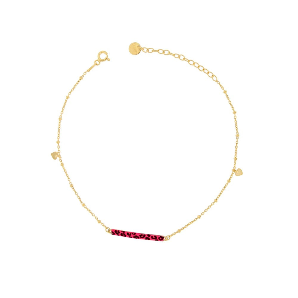 Rue Des Mille Anklet with Center Bar and Side Hearts – Spotted Enamel CAVJ-01G