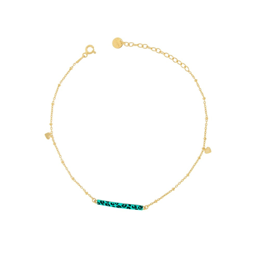 Rue Des Mille Anklet with Center Bar and Side Hearts – Spotted Enamel CAVJ-01G