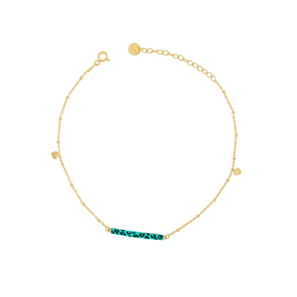 Rue Des Mille Anklet with Center Bar and Side Hearts – Spotted Enamel CAVJ-01G