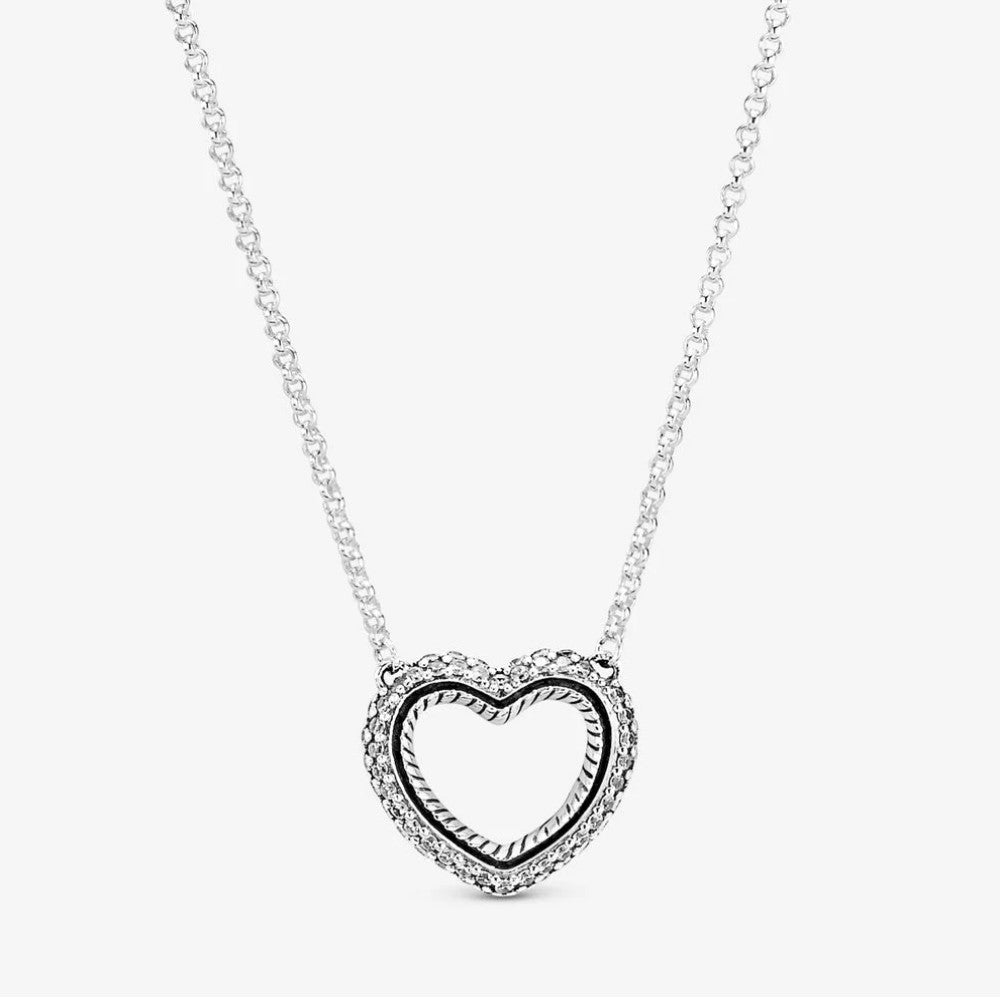Pandora Open Heart Necklace with Pavé and Snake Chain 399110C01-45