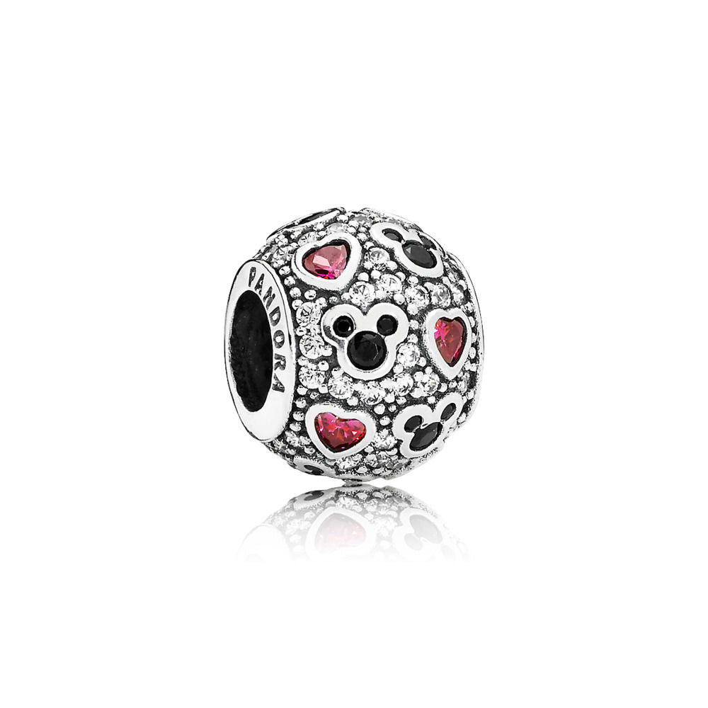 Pandora Disney, Charm Sfera in Pavè Mickey Mouse e Cuori Luminosi 791457CZ