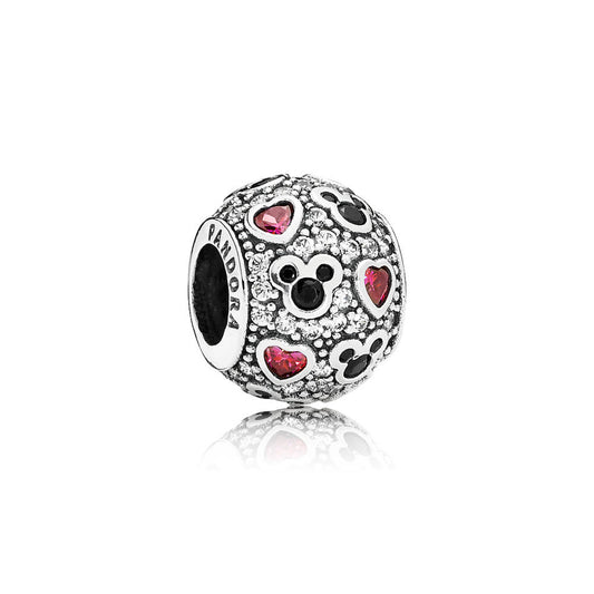 Pandora Disney, Charm Sfera in Pavè Mickey Mouse e Cuori Luminosi 791457CZ
