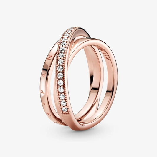 Anello Pandora con Tripla Fascia Intrecciata e Pavé 189057C01