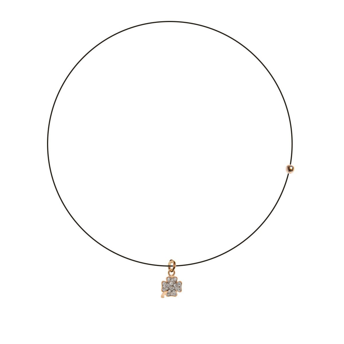Collana Girocollo Lenza Rue des Mille Ciondolo Quadrifoglio e Zirconi GRZ-LENZA_W_QUAD