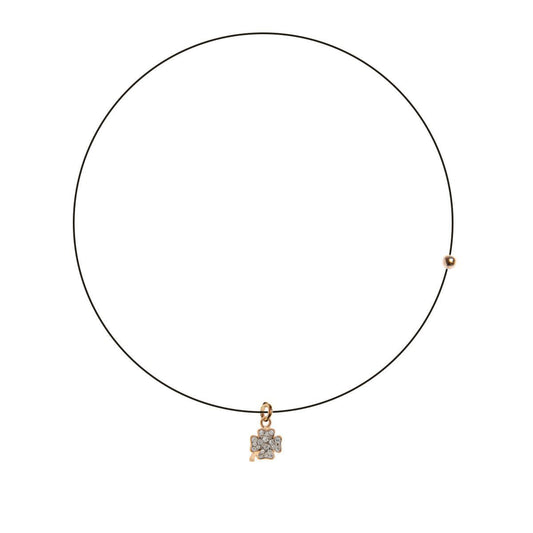 Collana Girocollo Lenza Rue des Mille Ciondolo Quadrifoglio e Zirconi GRZ-LENZA_W_QUAD