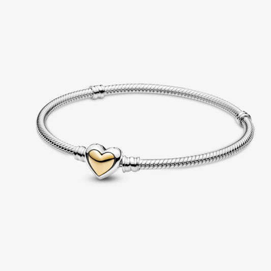 Bracciale Pandora con Maglia Snake e Chiusura a Cuore Dorata a Cupola 599380C00