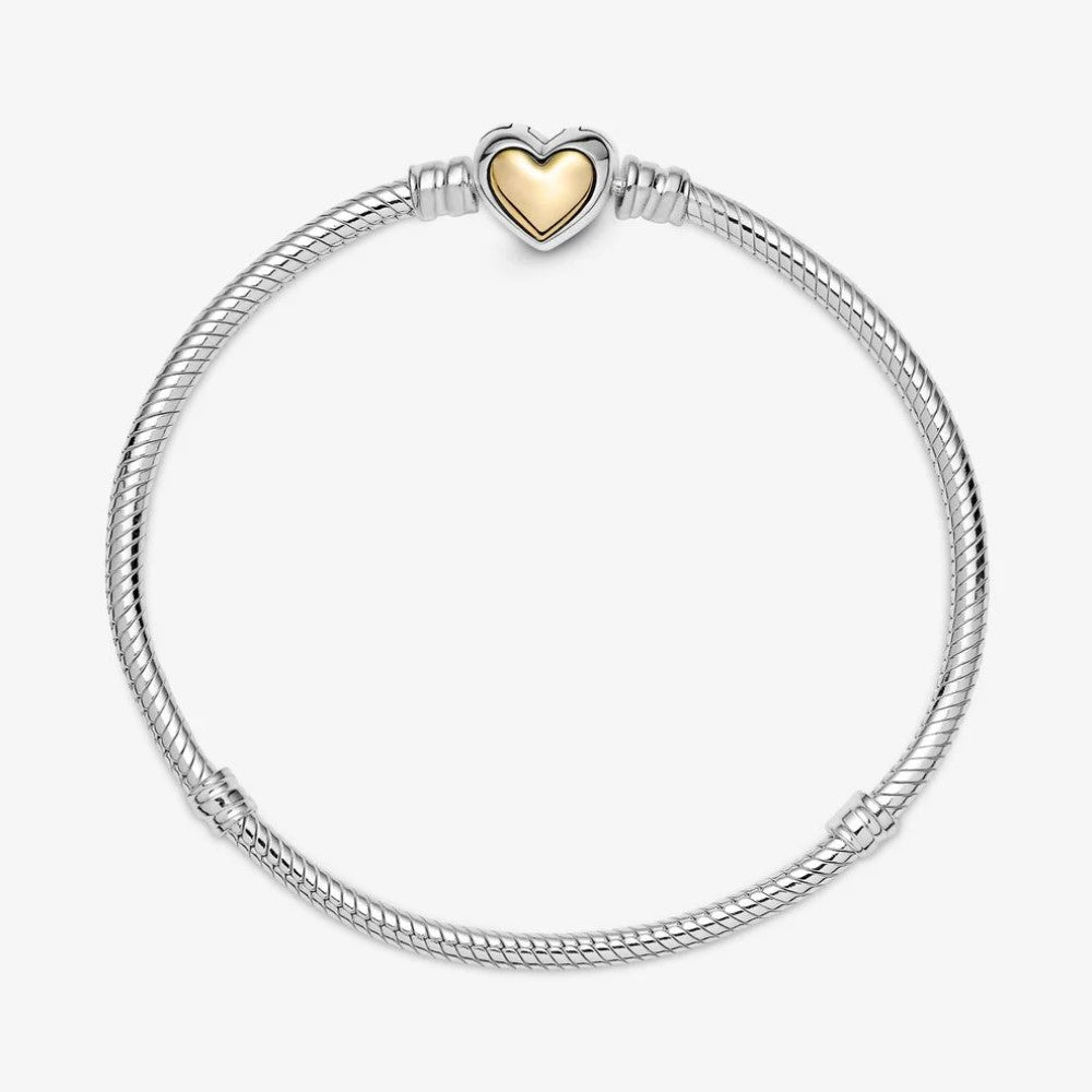 Bracciale Pandora con Maglia Snake e Chiusura a Cuore Dorata a Cupola 599380C00