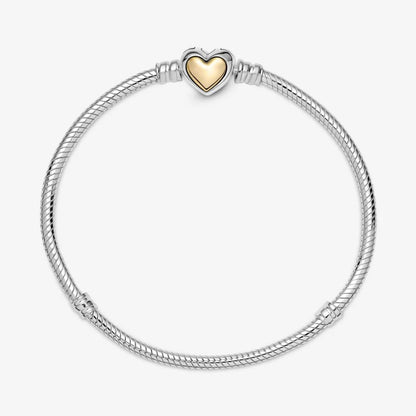 Bracciale Pandora con Maglia Snake e Chiusura a Cuore Dorata a Cupola 599380C00