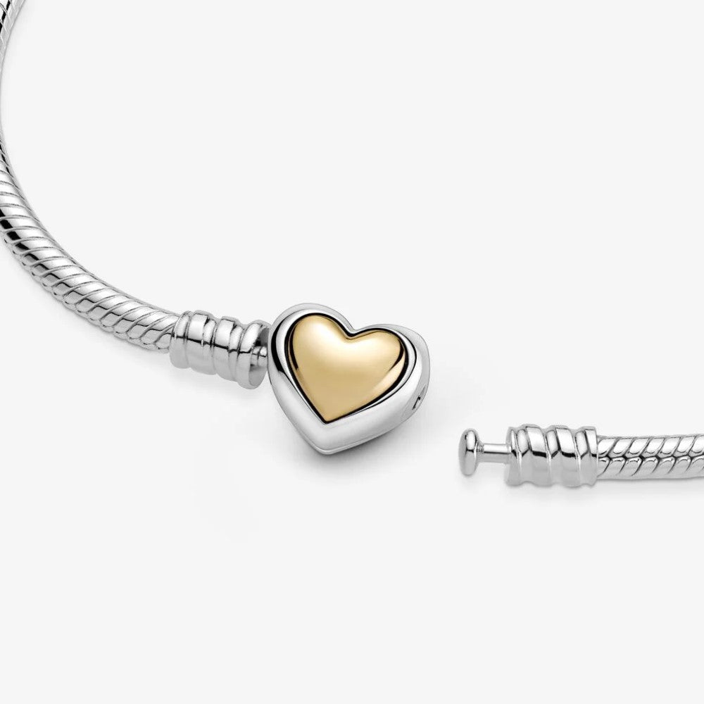 Bracciale Pandora con Maglia Snake e Chiusura a Cuore Dorata a Cupola 599380C00