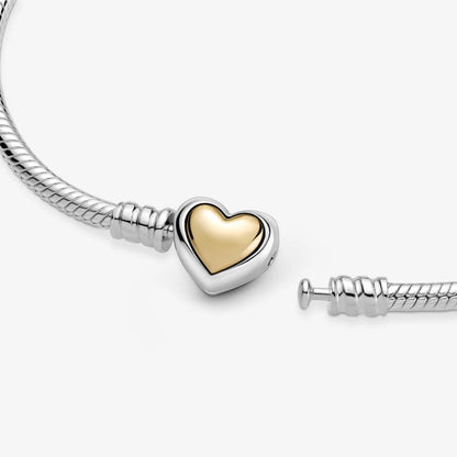 Bracciale Pandora con Maglia Snake e Chiusura a Cuore Dorata a Cupola 599380C00