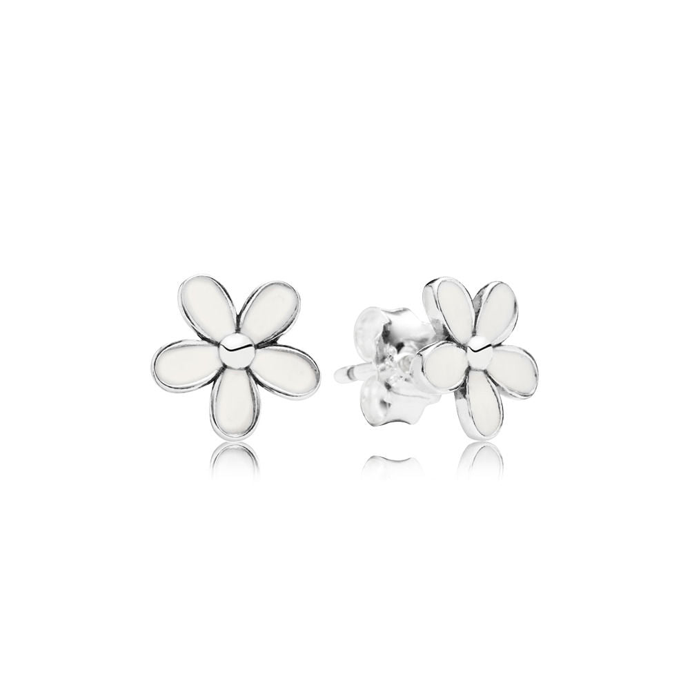 Orecchini Pandora A Lobo Con Margherite Bianche 290538en12