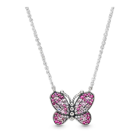 Pandora Sparkling Pink Butterfly Necklace 397931NCCMX-50