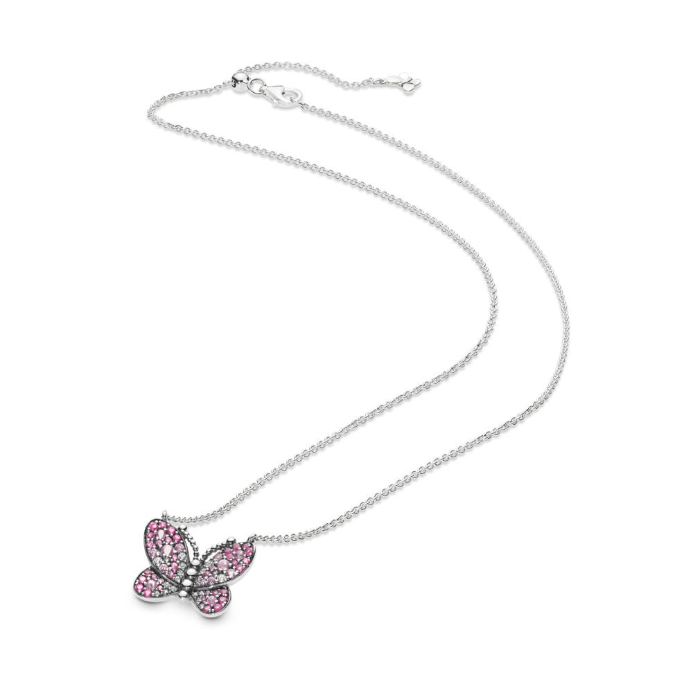 Pandora Sparkling Pink Butterfly Necklace 397931NCCMX-50