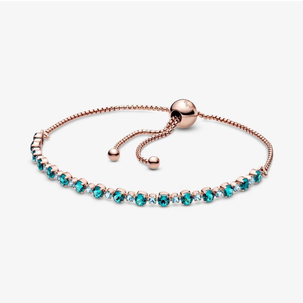 Pandora Sparkling Turquoise Tennis Bracelet with Adjustable Clasp 588961C01