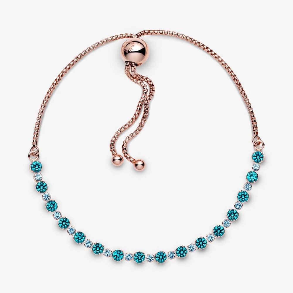 Pandora Sparkling Turquoise Tennis Bracelet with Adjustable Clasp 588961C01