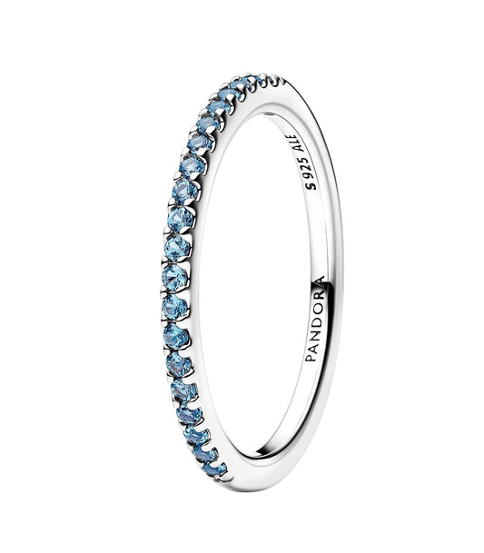 Anello Pandora Pavé Fascia Sottile Azzurro 192999C03