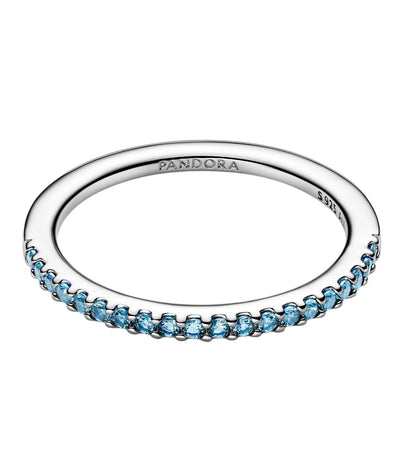 Anello Pandora Pavé Fascia Sottile Azzurro 192999C03