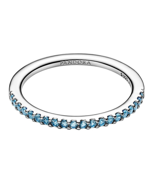 Anello Pandora Pavé Fascia Sottile Azzurro 192999C03