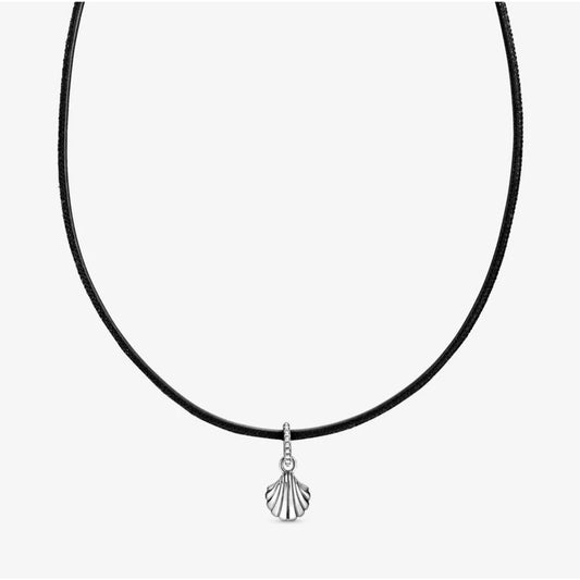 Collana Pandora Choker in Pelle Nera con Conchiglia 398966C01-38
