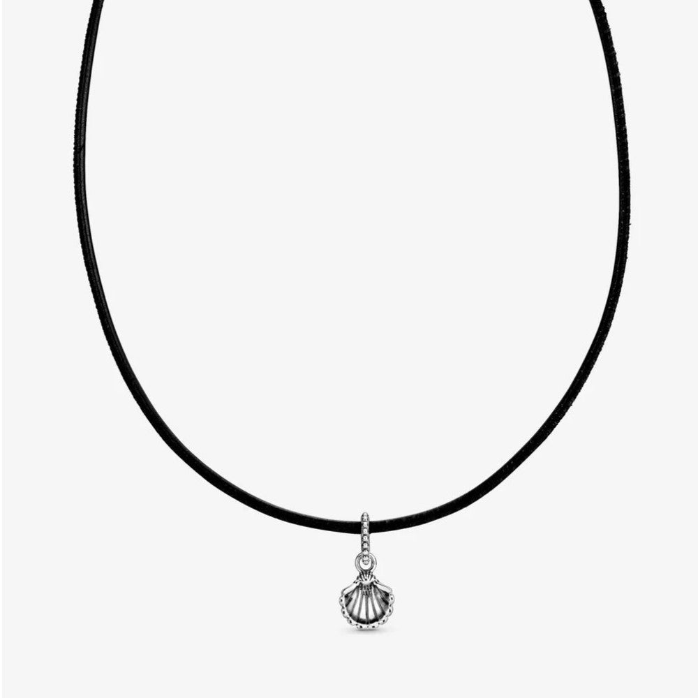 Collana Pandora Choker in Pelle Nera con Conchiglia 398966C01-38