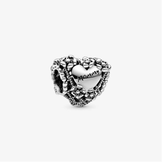 Pandora Mom Heart Charm with Openwork Flowers 798892C00