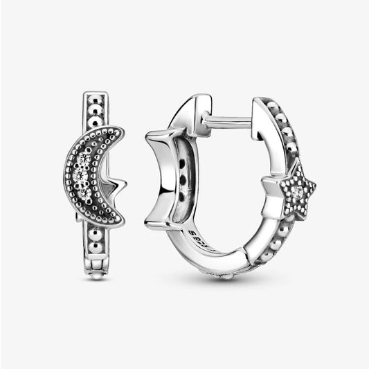 Pandora Crescent Moon and Star Sphere Hoop Earrings 299152C01