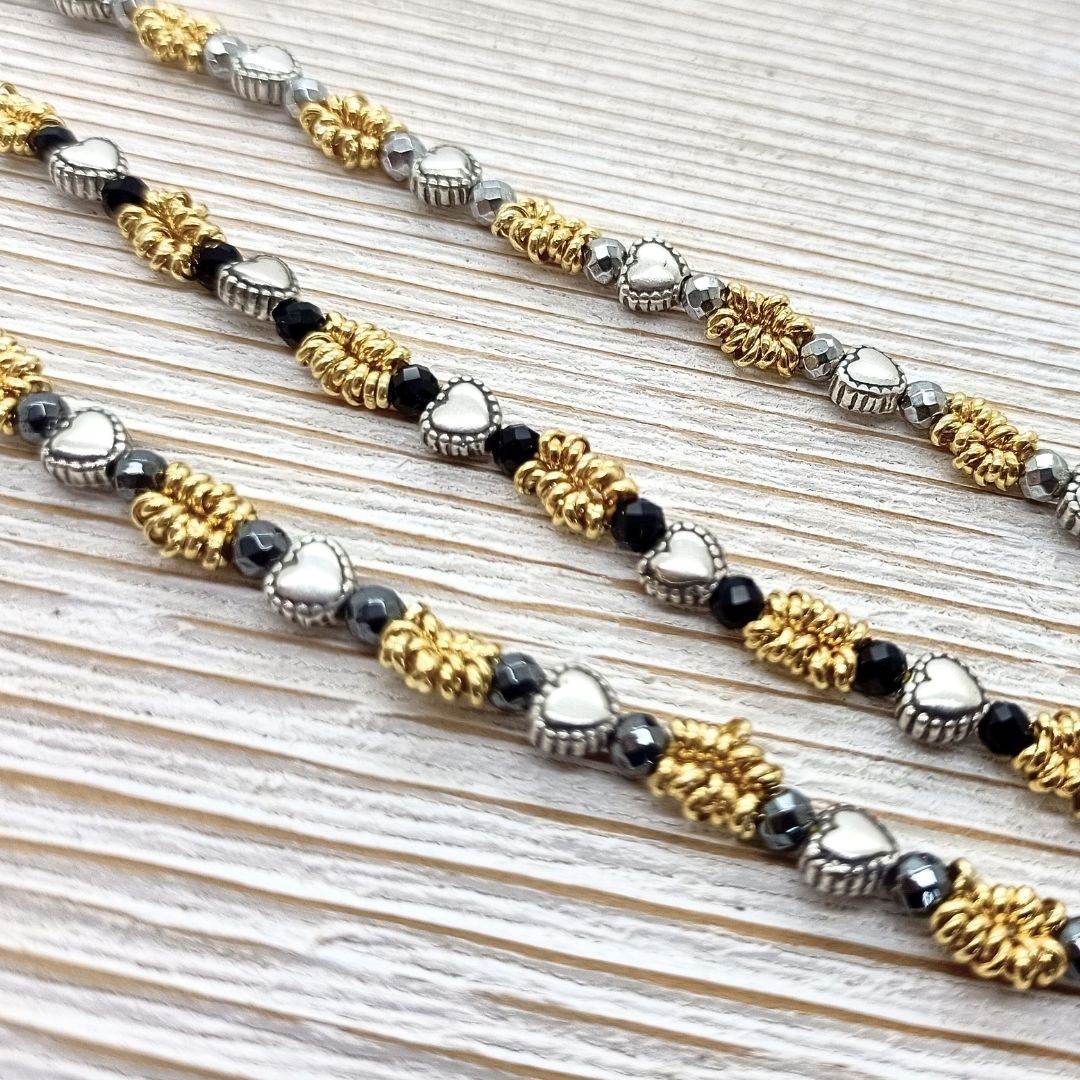 Bracciale Spadarella con Perline, Anellini e Cuoricini Ex Voto - SPBR611