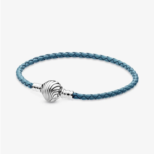 Bracciale Pandora Moments in Pelle Intrecciato Turchese con Chiusura a Conchiglia 598951C01