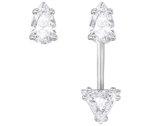 Swarovski Attract Triangle Pierced Earrings with Jacket White Rhodium Plating 5274078 W600