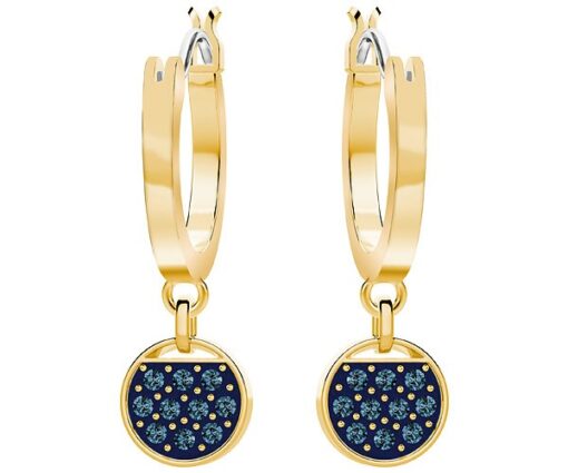 Swarovski Ginger Mini Hoop Pierced Earrings Blue Gold plating 5392915 W600