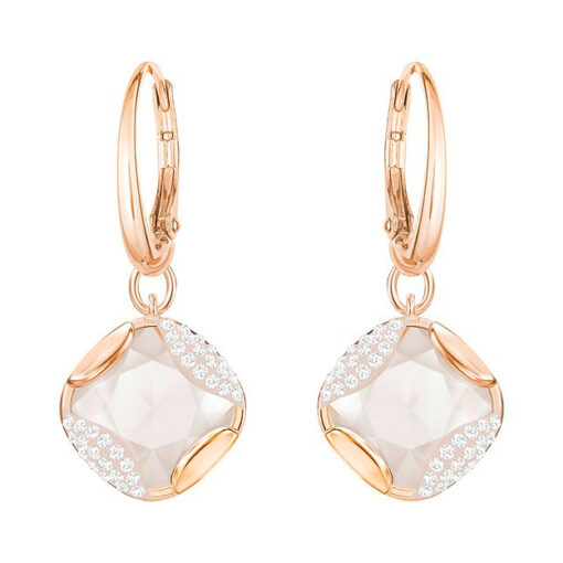 Swarovski Heap Square Pierced Earrings Beige Rose Gold Plating 5364315 W600