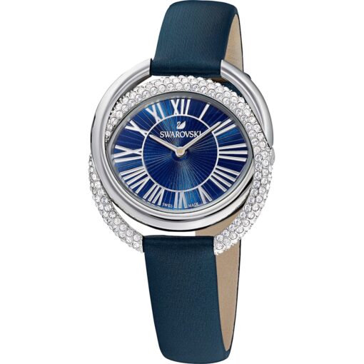 duo watch  leather strap  blue  stainless steel swarovski 5484376